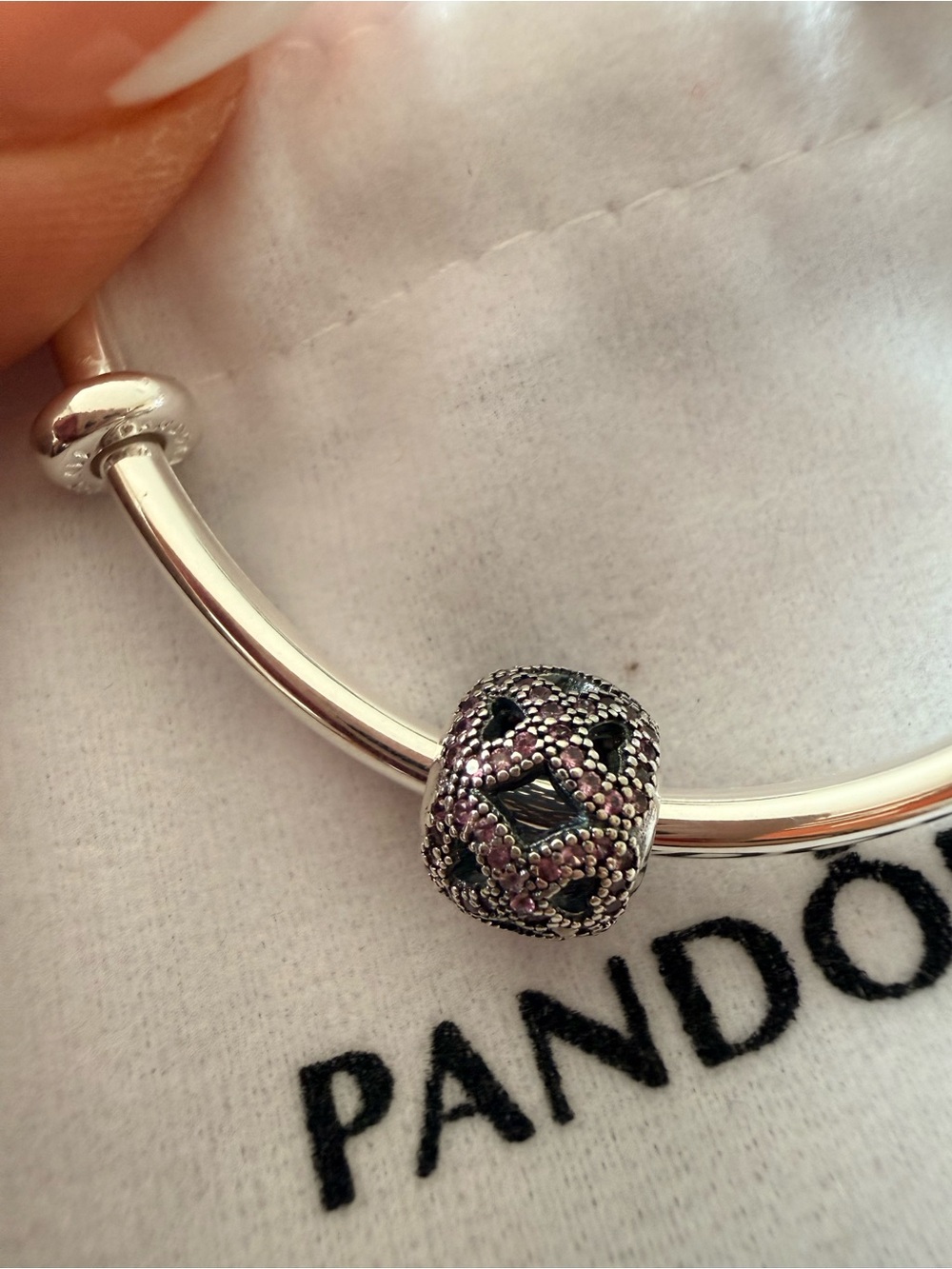 Pandora Sterling Silver Pink Pavé Lattice Bead Charm